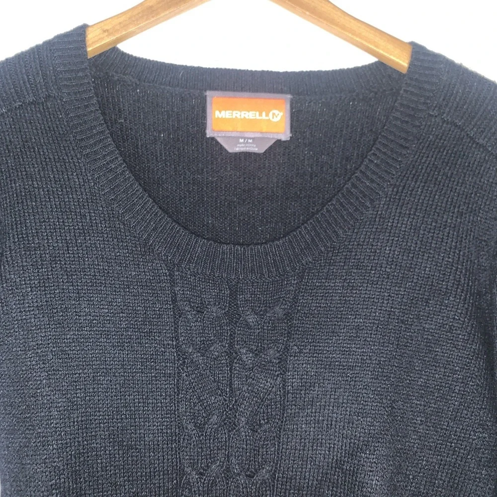 Merrell Womens Sweater Dress Medium Black Wool Blend Scoop Neck Ribbed Waist - Picture 7 of 11